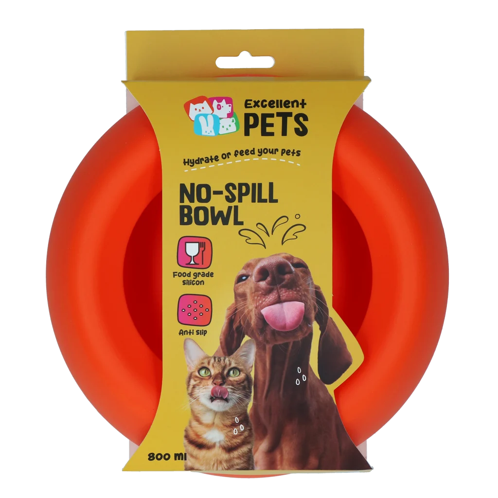 EXCE7050E.png Silikonowa miska dla psa na karmę i wodę z rantem przeciwrozlewowym, 800 ml, pomarańczowa – Excellent Pets No-Spill Bowl - obrazek 1