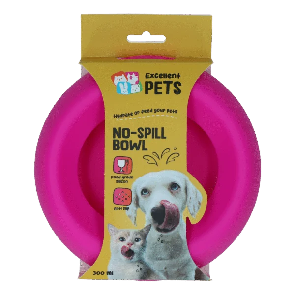 Silikonowa miska dla psa na karmę i wodę z rantem przeciwrozlewowym, 300 ml, różowa – Excellent Pets No-Spill Bowl
