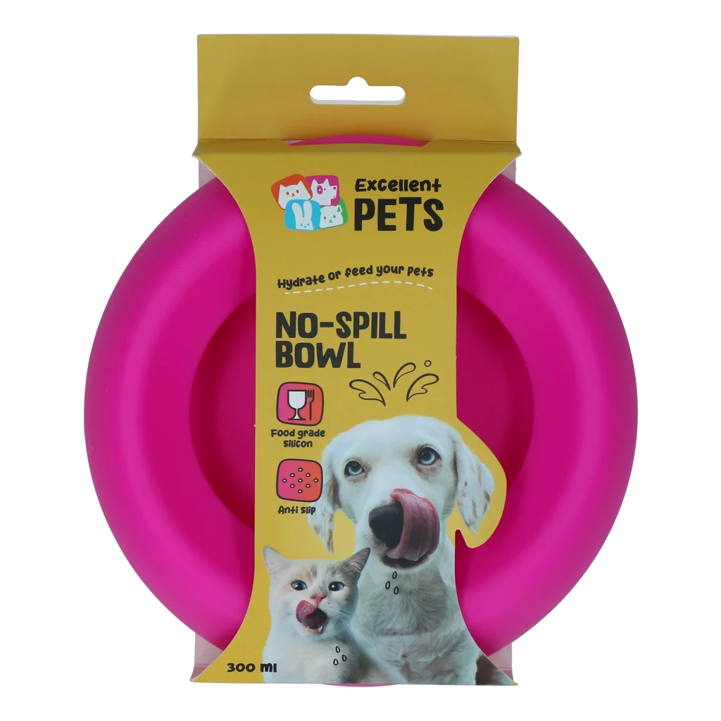 Silikonowa miska dla psa na karmę i wodę z rantem przeciwrozlewowym, 300 ml, różowa – Excellent Pets No-Spill Bowl - obrazek 1