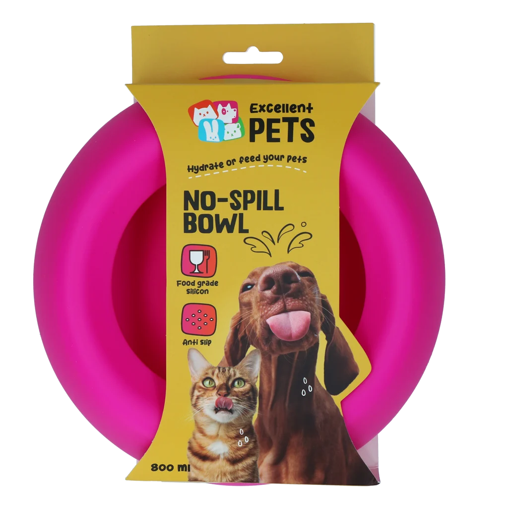 Silikonowa miska na karmę i wodę dla psów z rantem ograniczającym rozchlapywanie, 800 ml, różowa – Excellent Pets No-Spill Bowl - obrazek 1