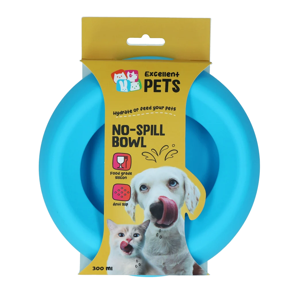 Silikonowa miska dla psów na karmę i wodę z rantem ograniczającym rozlewanie, 300 ml, niebieska – Excellent Pets No-Spill Bowl - obrazek 1