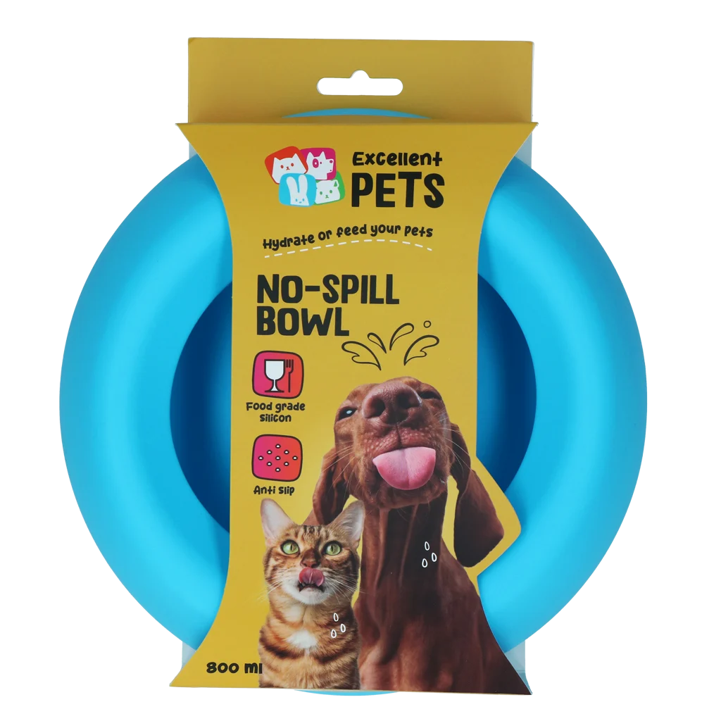 Silikonowa miska dla psów na karmę i wodę z rantem ograniczającym rozlewanie, 800 ml, niebieska – Excellent Pets No-Spill Bowl - obrazek 1