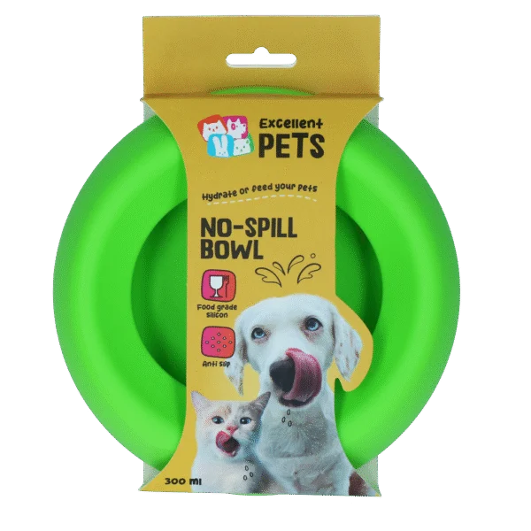 Silikonowa miska na karmę i wodę dla psów z rantem zapobiegającym rozlewaniu, 300 ml, zielona – Excellent Pets No-Spill Bowl