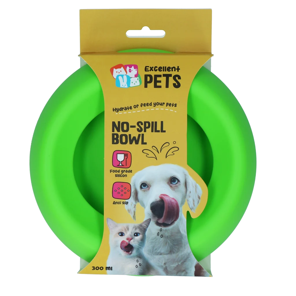 Silikonowa miska na karmę i wodę dla psów z rantem zapobiegającym rozlewaniu, 300 ml, zielona – Excellent Pets No-Spill Bowl - obrazek 1