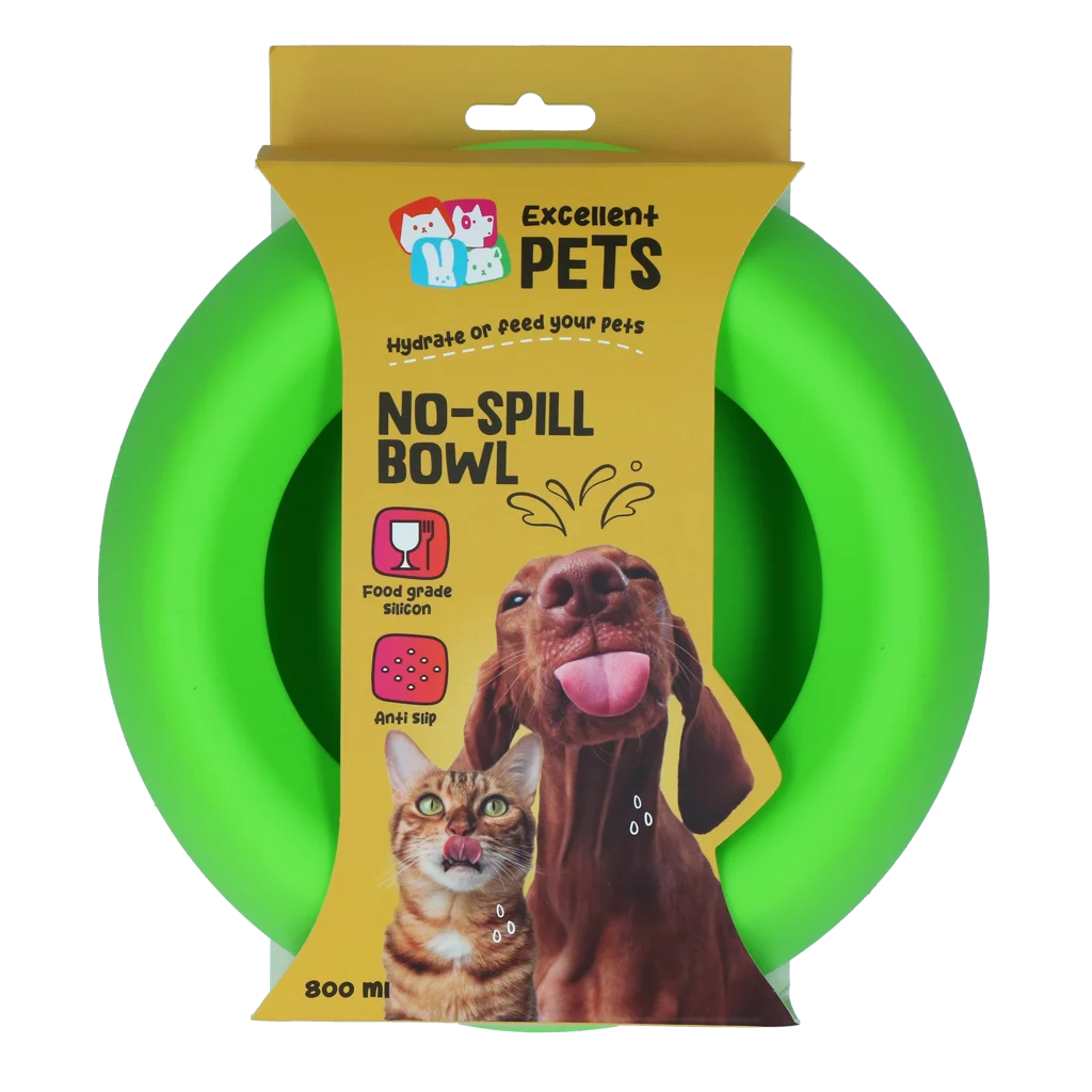 Silikonowa miska dla psa na karmę i wodę z rantem zapobiegającym rozchlapywaniu, 800 ml, zielona – Excellent Pets No-Spill Bowl - obrazek 1