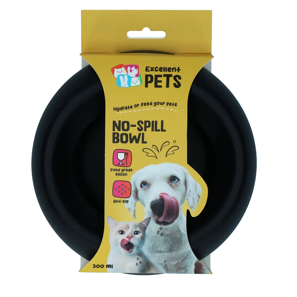 Silikonowa miska dla psa na karmę i wodę z rantem zapobiegającym rozchlapywaniu, 300 ml, antracytowa – Excellent Pets No-Spill Bowl - obrazek 1