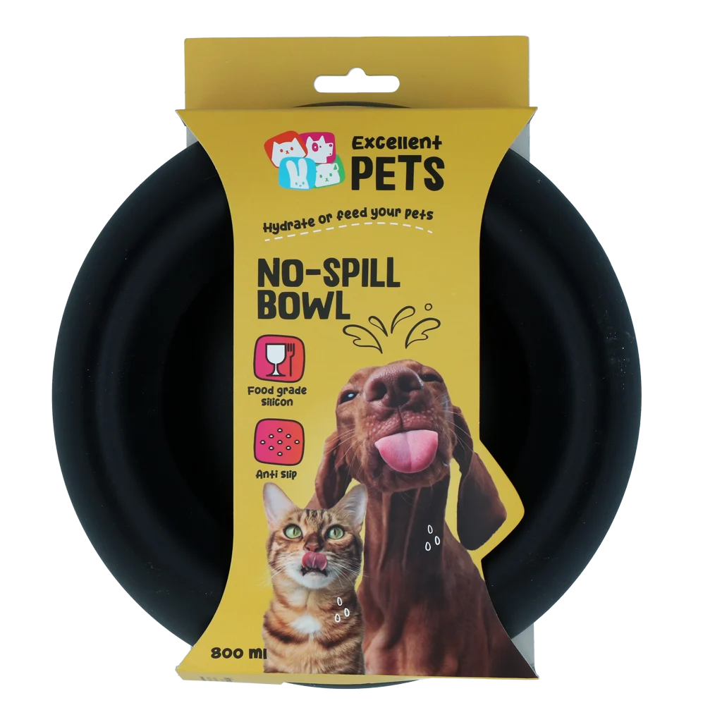 Silikonowa miska dla psa na karmę i wodę z rantem zapobiegającym rozchlapywaniu, 800 ml, antracytowa – Excellent Pets No-Spill Bowl - obrazek 1