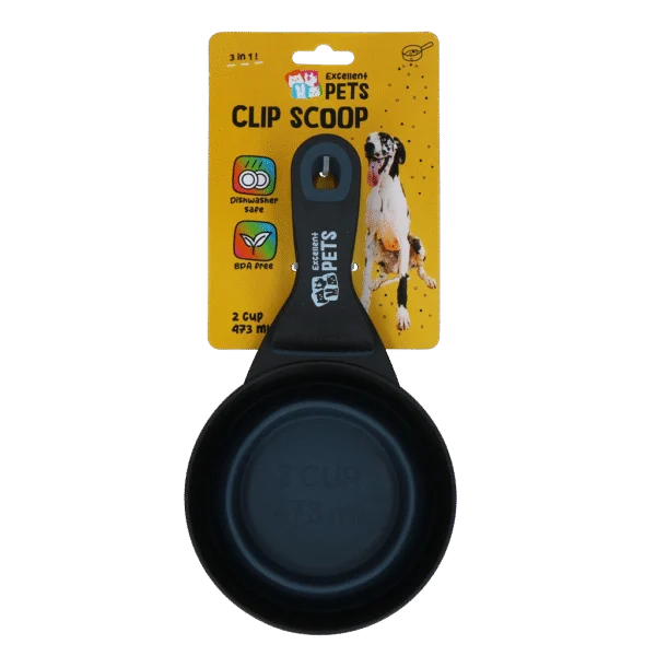 Miarka do karmy z zaciskiem do zamykania, 2 cup – Excellent Pets Clip Scoop