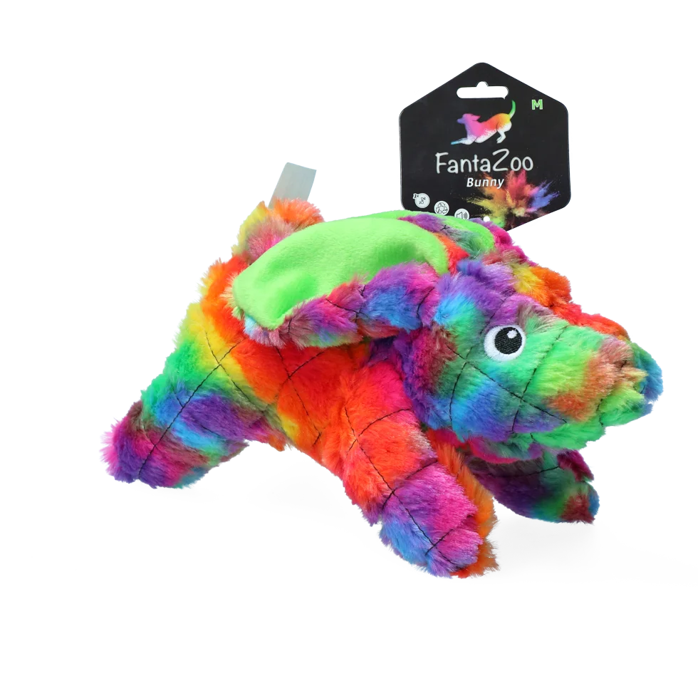 Pluszowa zabawka dla psa z materiału z recyklingu, z piszczałką, M, 23 x 13 cm – FantaZoo Bunny - obrazek 1