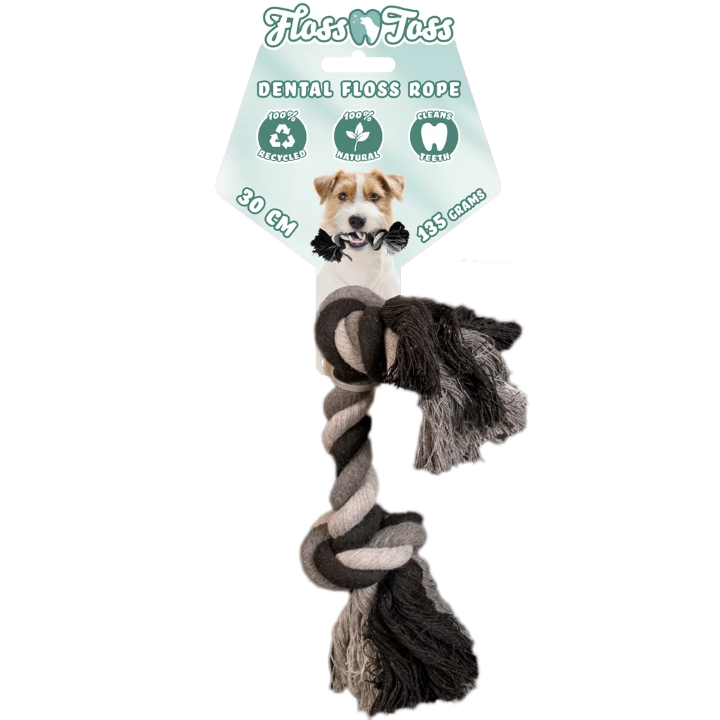 Bawełniany sznur dla psa z 2 węzłami, 30 cm – Floss Toss Natural Dental Ropes Dental Rope 2 Knot - obrazek 1