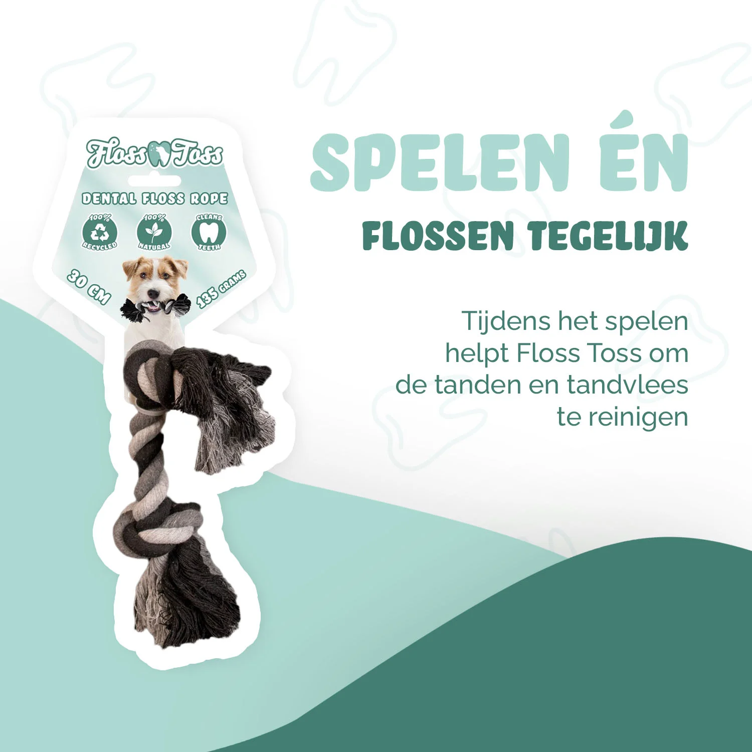 Bawełniany sznur dla psa z 2 węzłami, 30 cm – Floss Toss Natural Dental Ropes Dental Rope 2 Knot - obrazek 3