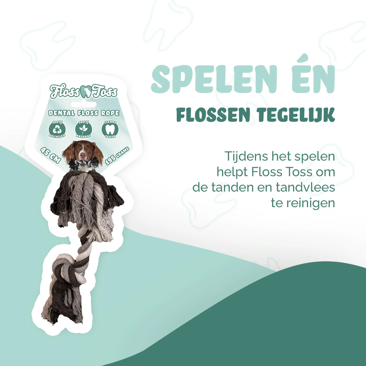 Bawełniana lina dla psa z 2 węzłami, 45 cm – Floss Toss Natural Dental Ropes Dental Rope 2 Knot - obrazek 3