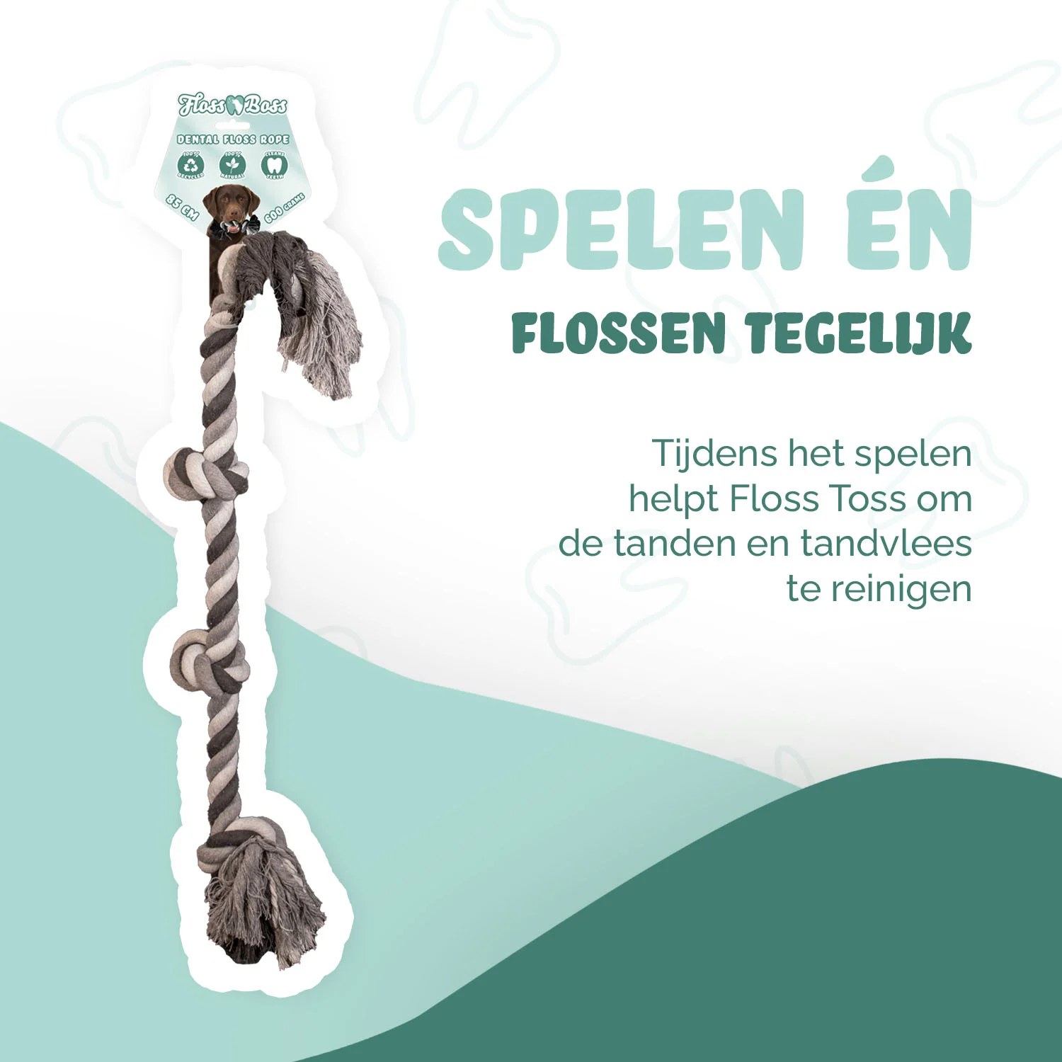 Bawełniany sznur dla psa z 4 węzłami, 85 cm – Floss Toss Natural Dental Ropes Dental Rope 4 Knot - obrazek 2