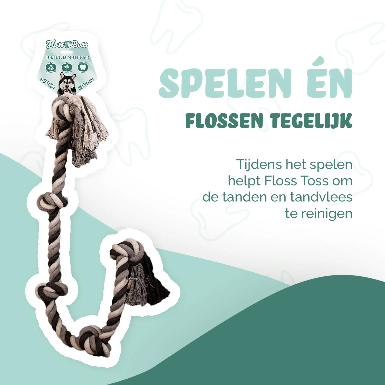 Bawełniana lina dla psa z 5 węzłami, 145 cm – Floss Toss Natural Dental Ropes Dental Rope 5 Knot - obrazek 2