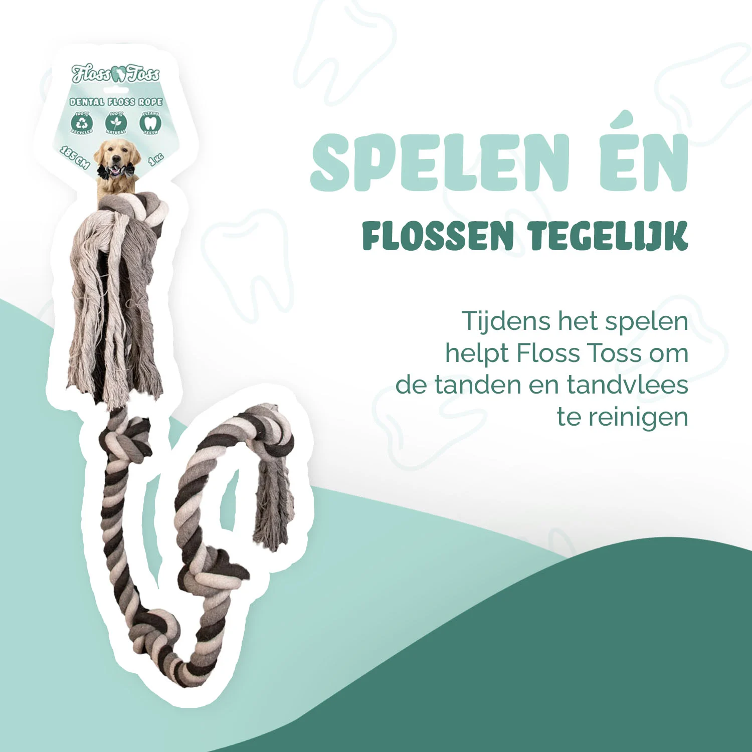 Bawełniana lina dla psa z 5 węzłami, 185 cm – Floss Toss Natural Dental Ropes Dental Rope 5 Knot - obrazek 2