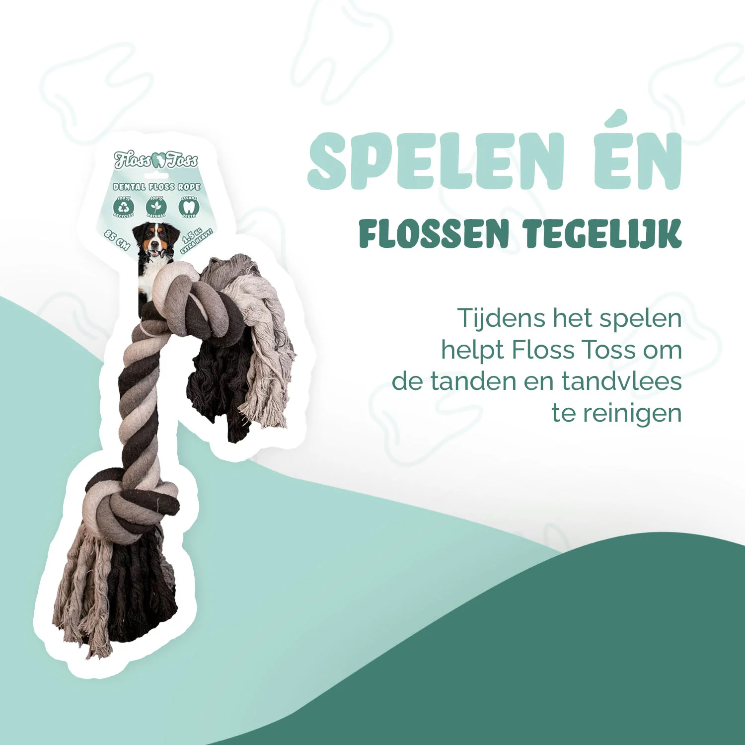 Bawełniany sznur dla psa z 2 węzłami, 85 cm – Floss Toss Natural Dental Ropes Dental Rope 2 Knot - obrazek 2