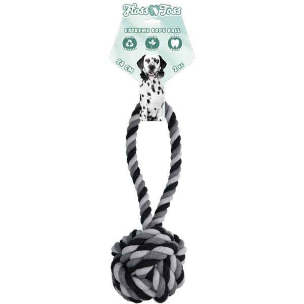 Bawełniany sznur dla psa z piłką, 60 cm – Floss Toss Natural Dental Ropes Dental Rope Exteme Tug and Ball