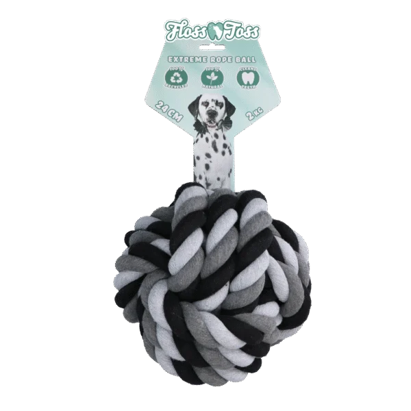 Bawełniany sznur do przeciągania z piłką, 24 cm – Floss Toss Natural Dental Ropes Dental Rope Exteme Ball