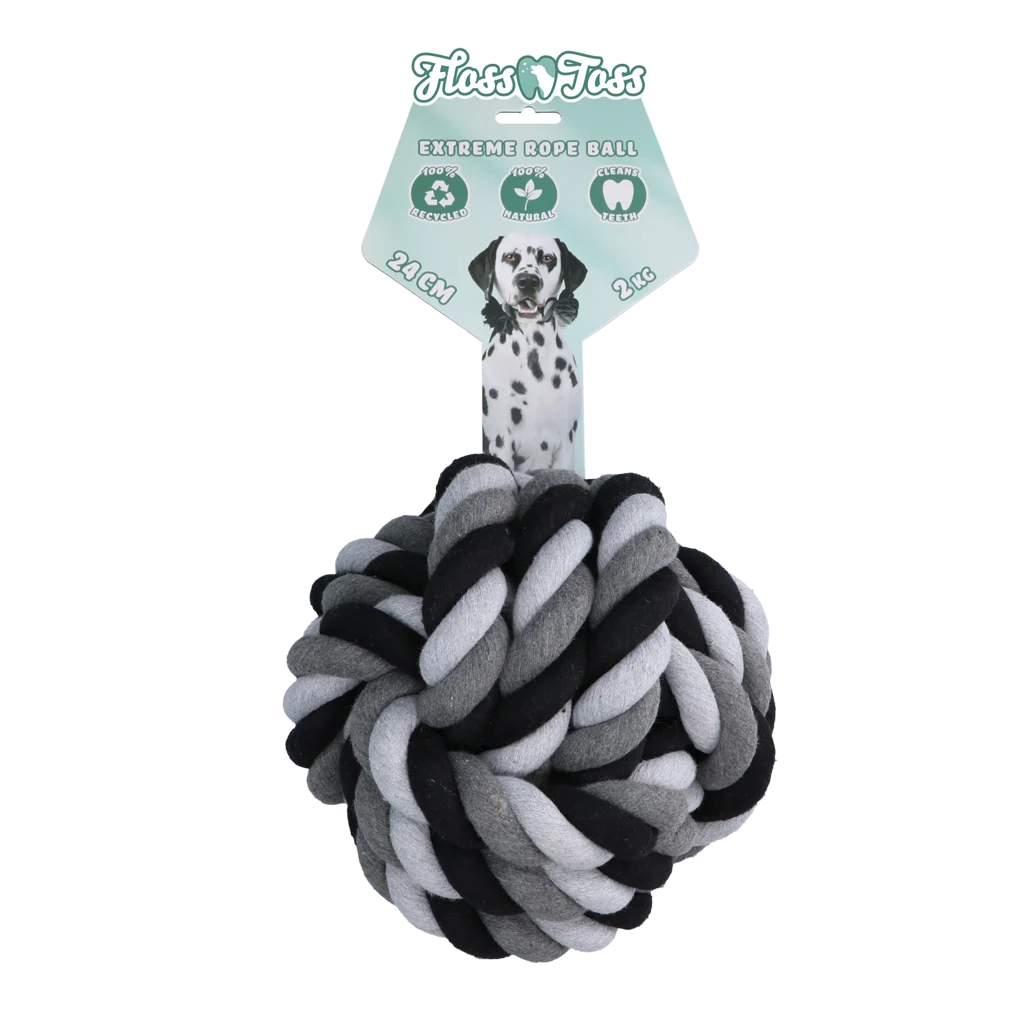 Bawełniany sznur do przeciągania z piłką, 24 cm – Floss Toss Natural Dental Ropes Dental Rope Exteme Ball - obrazek 1