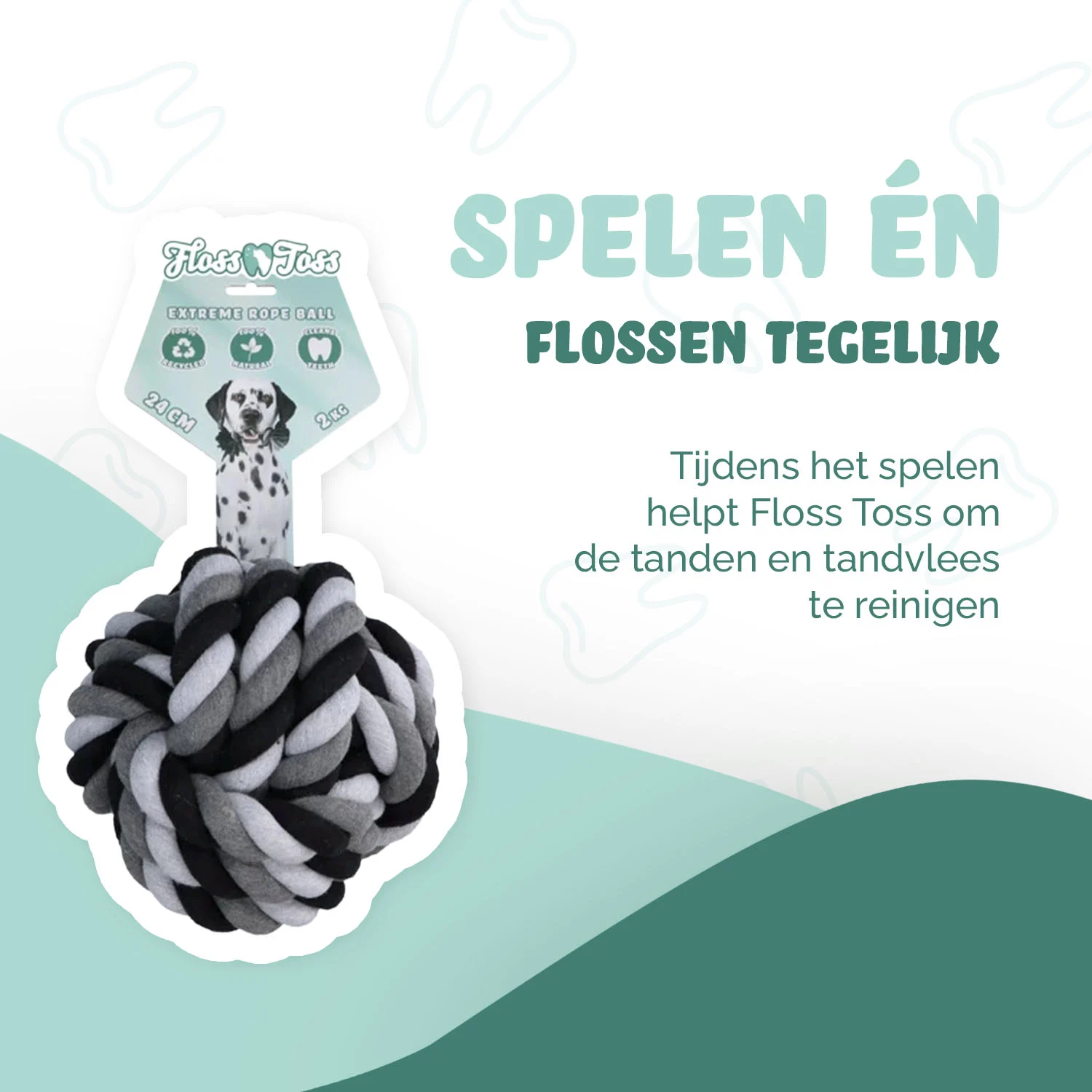 Bawełniany sznur do przeciągania z piłką, 24 cm – Floss Toss Natural Dental Ropes Dental Rope Exteme Ball - obrazek 2