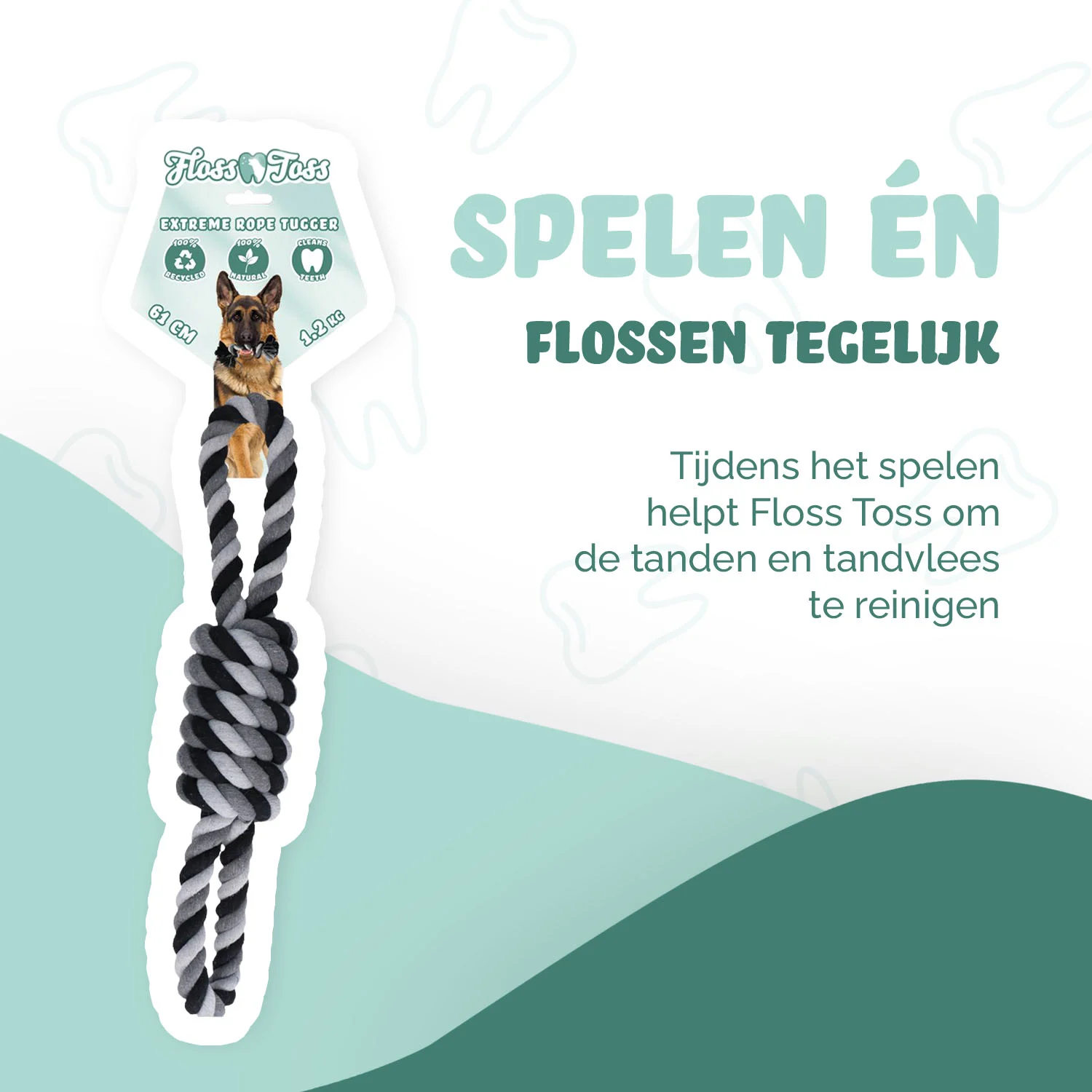 Bawełniany sznur dla psa, 61 cm – Floss Toss Natural Dental Ropes Dental Rope Exteme 8-Tugger - obrazek 2