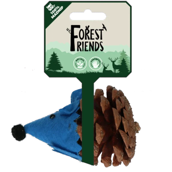 Zabawka w kształcie myszy dla kotów z szyszki i filcu z Madnip, niebieska, 8 cm – Forest Friends Mouse
