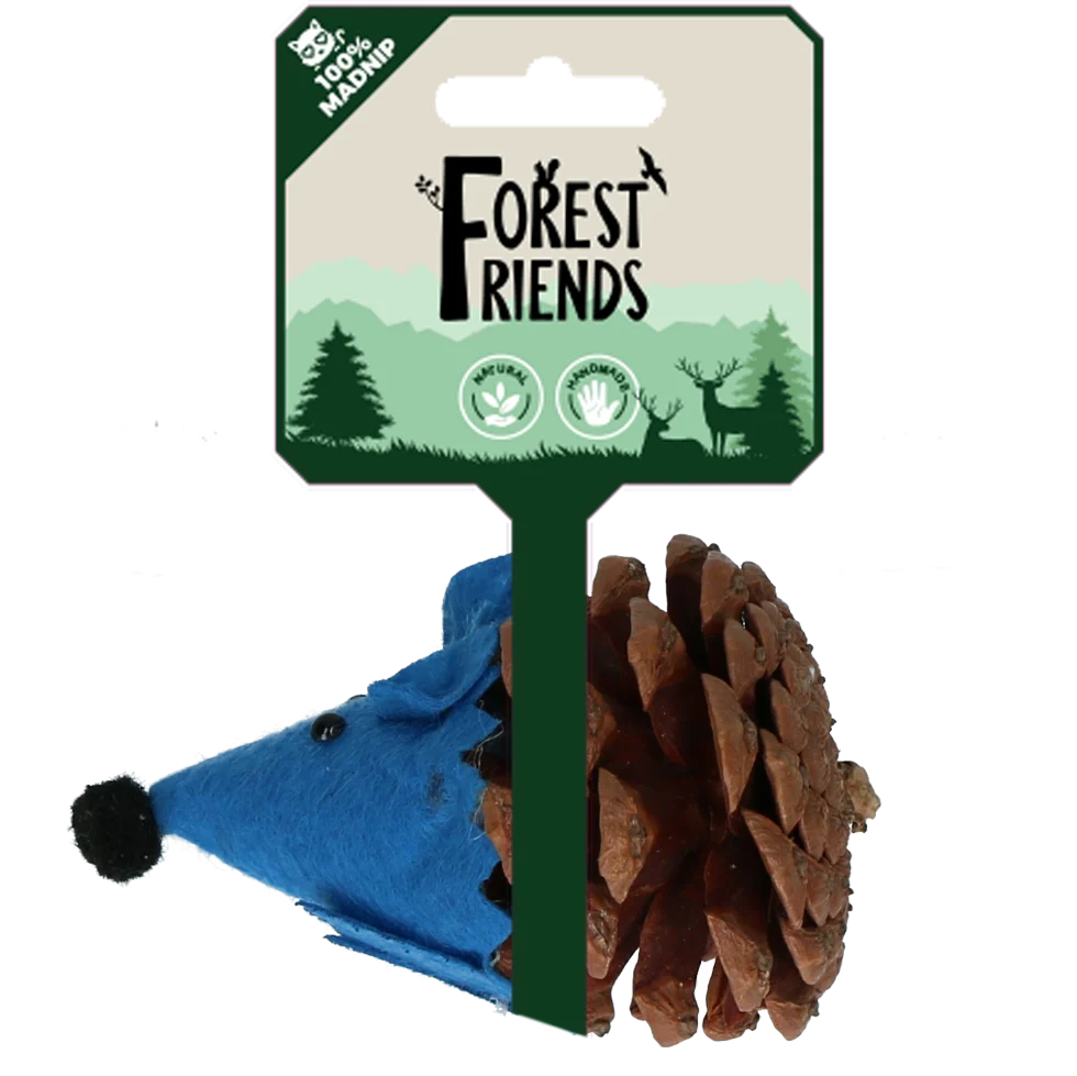 Zabawka w kształcie myszy dla kotów z szyszki i filcu z Madnip, niebieska, 8 cm – Forest Friends Mouse - obrazek 1