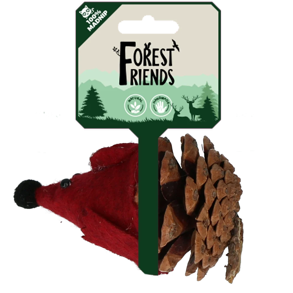 Myszka dla kota z szyszki i filcu z Madnipem, czerwona, 8 cm – Forest Friends Mouse - obrazek 1