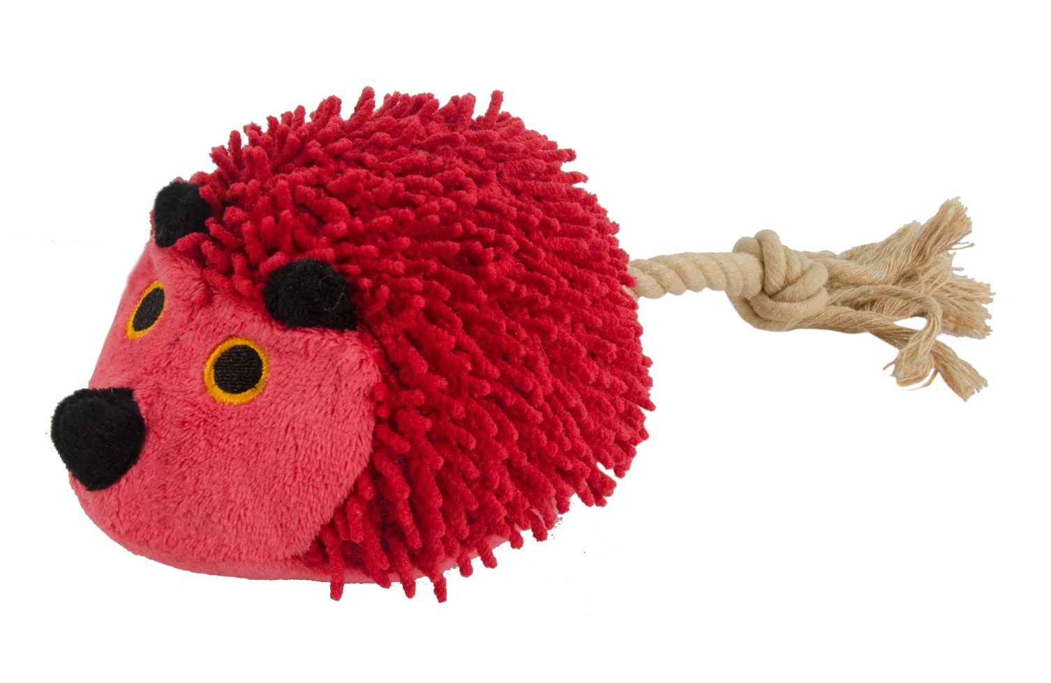 Pluszowy jeż dla psa z ogonem ze sznura i piszczałką, czerwony, 15 x 20 cm – Fuzzle Hedgie With Tail - obrazek 1