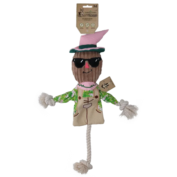 Zabawka do przeciągania Strach na wróble z szeleszczącym tułowiem i sznurem – Garden Paws Scarecrow Scary Harry M
