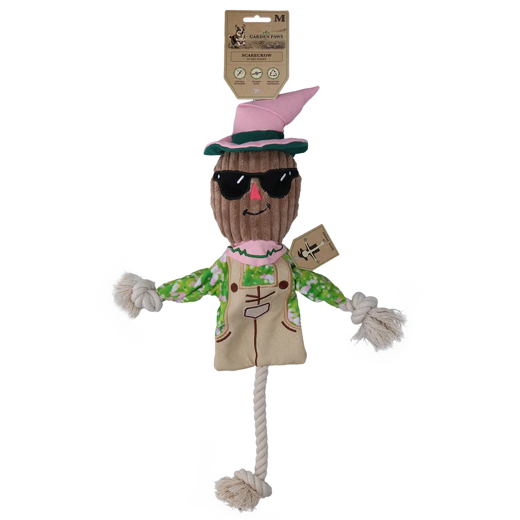 Zabawka do przeciągania Strach na wróble z szeleszczącym tułowiem i sznurem – Garden Paws Scarecrow Scary Harry M - obrazek 1
