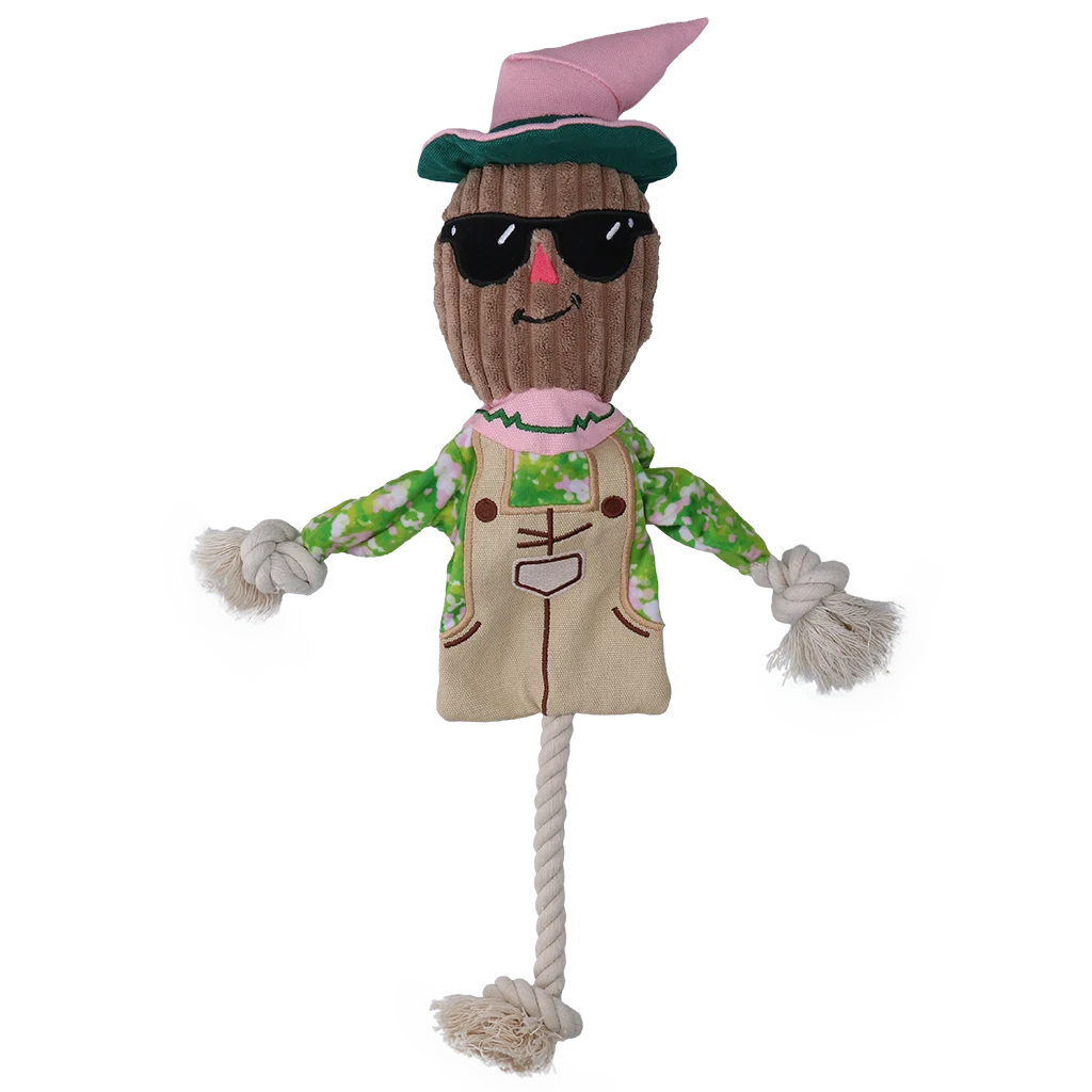 Zabawka do przeciągania Strach na wróble z szeleszczącym tułowiem i sznurem – Garden Paws Scarecrow Scary Harry M - obrazek 2