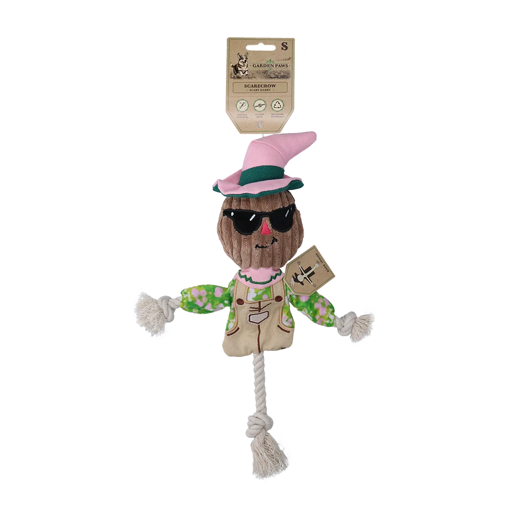 Zabawka do przeciągania w kształcie stracha na wróble ze szeleszczącym tułowiem i sznurem – Garden Paws Scarecrow Scary Harry S - obrazek 1