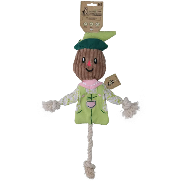 Zabawka do przeciągania – strach na wróble z szeleszczącym tułowiem i sznurem – Garden Paws Scarecrow Indy Fields M