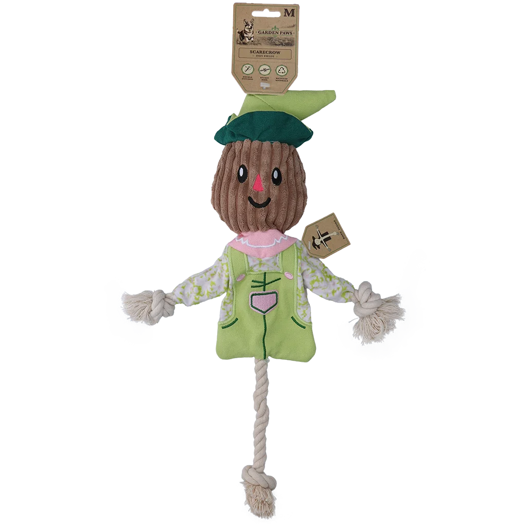 GARD0011M.png Zabawka do przeciągania – strach na wróble z szeleszczącym tułowiem i sznurem – Garden Paws Scarecrow Indy Fields M - obrazek 1