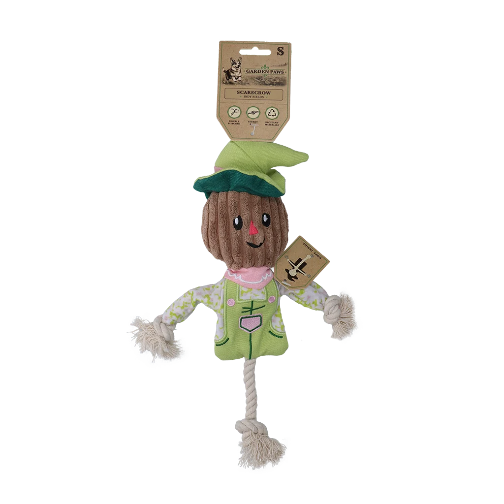 Zabawka do przeciągania Strach na wróble z szeleszczącym tułowiem i liną – Garden Paws Scarecrow Indy Fields S - obrazek 1