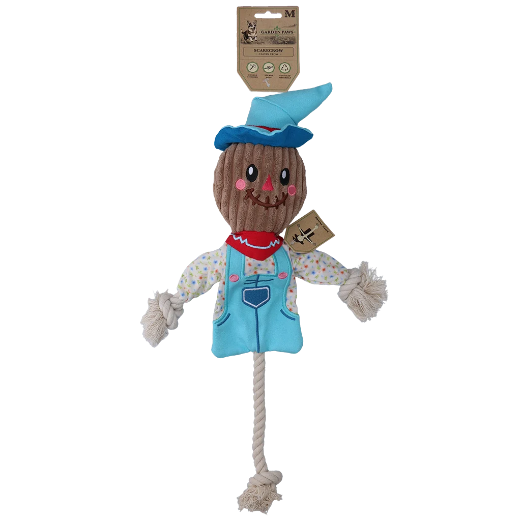 Zabawka do przeciągania Strach na wróble z szeleszczącym tułowiem i liną – Garden Paws Scarecrow Calvin Crow M - obrazek 1