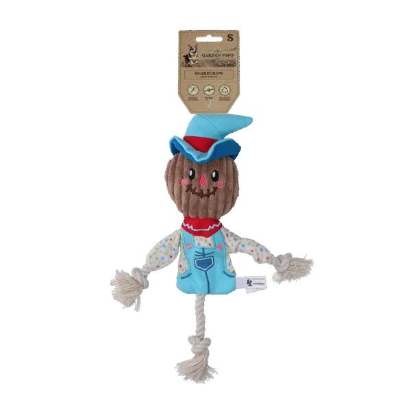 Zabawka do przeciągania Strach na wróble z szeleszczącym tułowiem i sznurem – Garden Paws Scarecrow Calvin Crow S