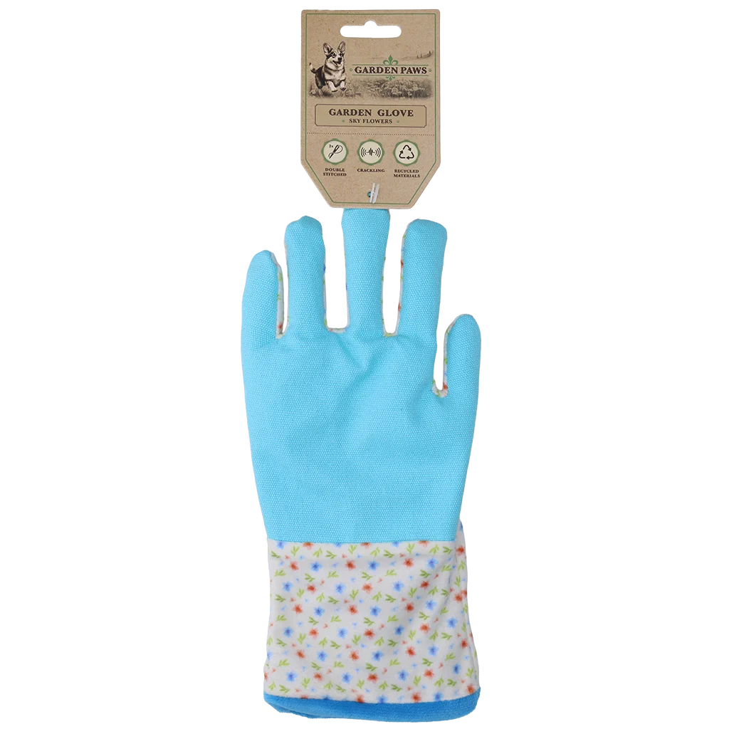 Zabawka węchowa z szeleszczącym materiałem i miejscem na smakołyki – Garden Paws Garden Glove Sky Flowers - obrazek 1