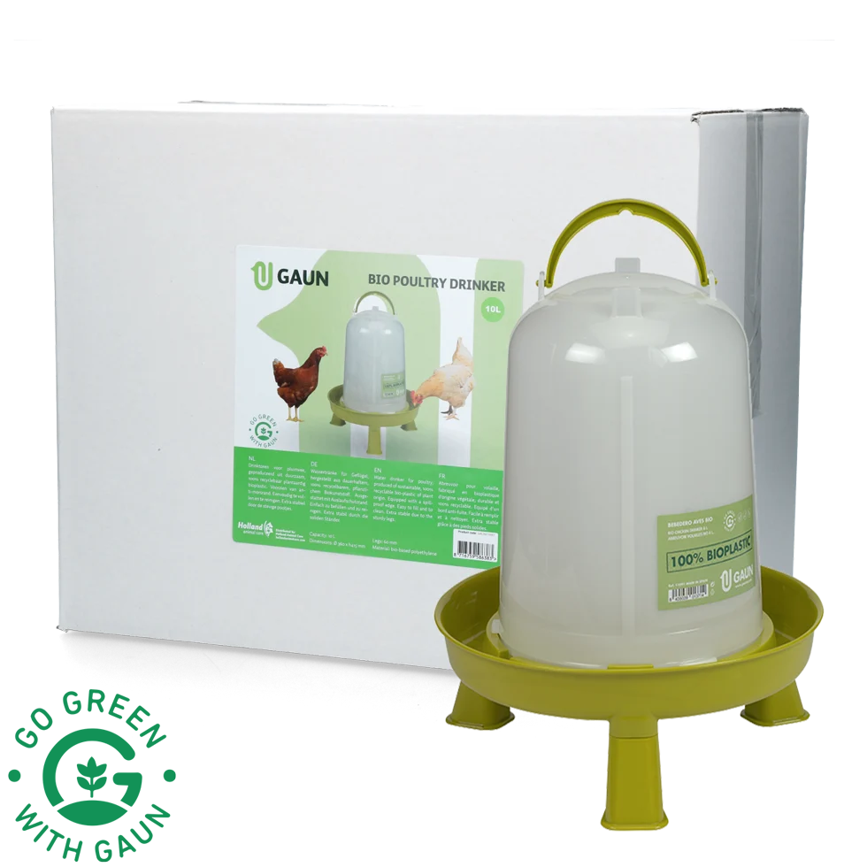 Poidło dla kur na nóżkach z recyklingowanego tworzywa sztucznego, limonkowe, 10 l – Gaun Bio - obrazek 1
