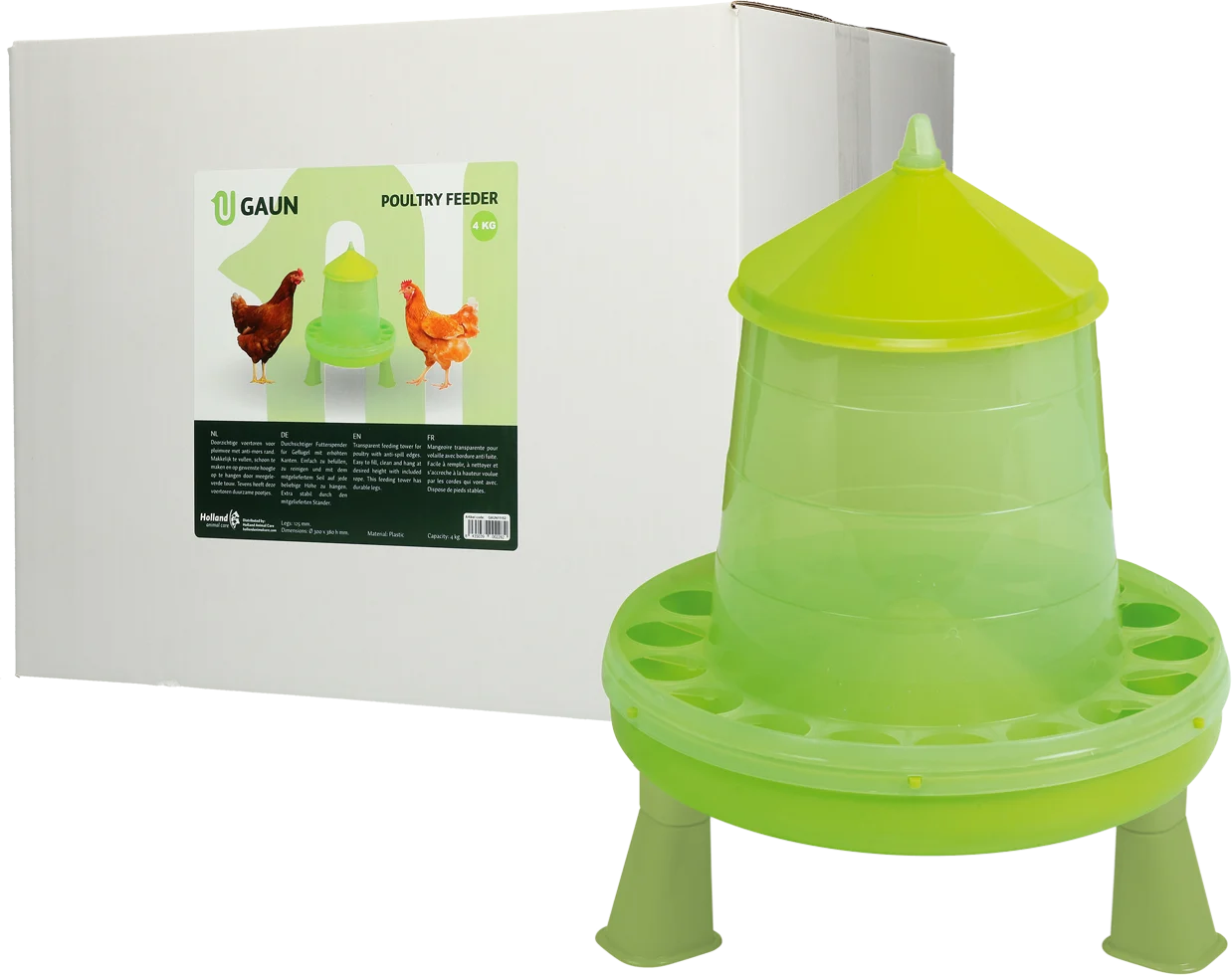 Karmnik wieżowy dla drobiu na nóżkach, limonkowozielony, 4 kg – Gaun - obrazek 1