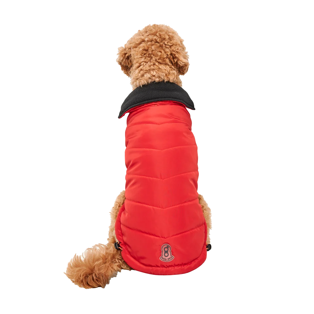 Kurtka dla psa z pluszową podszewką, wodoodporna, S, długość grzbietu 40 cm, czerwono czarna – Goo-eez Mock Neck Signature Wrap Jacket - obrazek 2