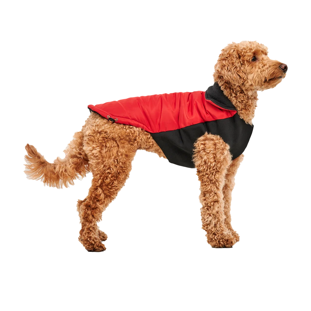 Kurtka dla psa z pluszową podszewką i wodoodporną warstwą zewnętrzną, rozmiar XXL, czerwona i czarna – Goo-eez Mock Neck Signature Wrap Jacket - obrazek 1