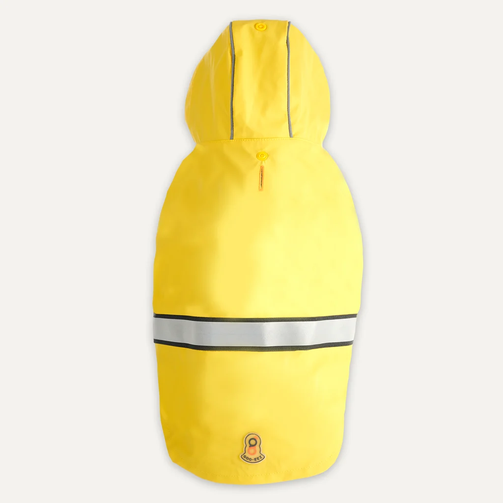 Kurtka przeciwdeszczowa dla psa z kapturem i odblaskowym obszyciem, XS, długość grzbietu 29 cm, żółta i szara – Goo-eez Reflective Hooded Raincoat - obrazek 3