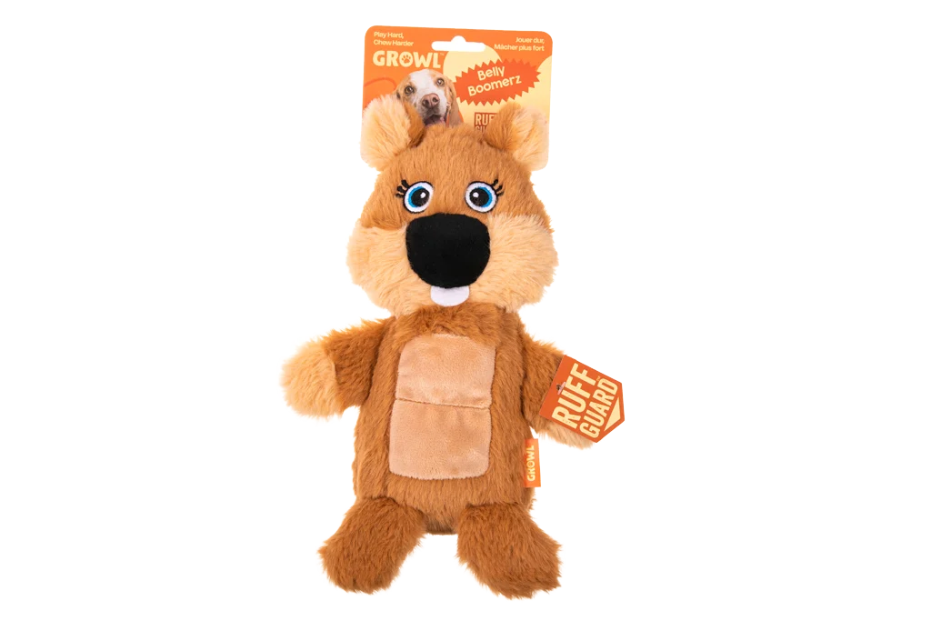 Pluszowa przytulanka dla psa Bóbr z piszczącą matą i piszczałką – Growl Belly Boomerz Benny Bóbr - obrazek 1