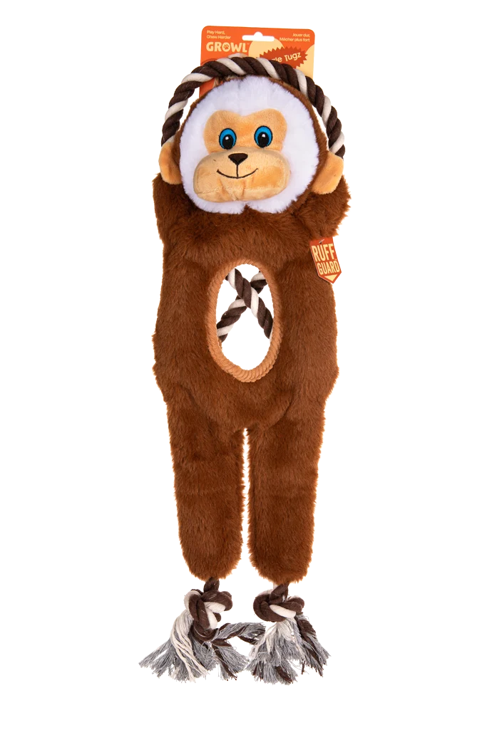 Zabawka do przeciągania dla psa z liną i dwiema piszczałkami – Growl Jungle Tugz Max the Monkey - obrazek 1