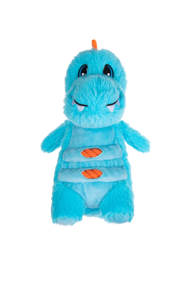 Pluszowa zabawka dla psa z liną i dużą piszczałką – Growl Stomperz Terry, niebieski tyranozaur - obrazek 2
