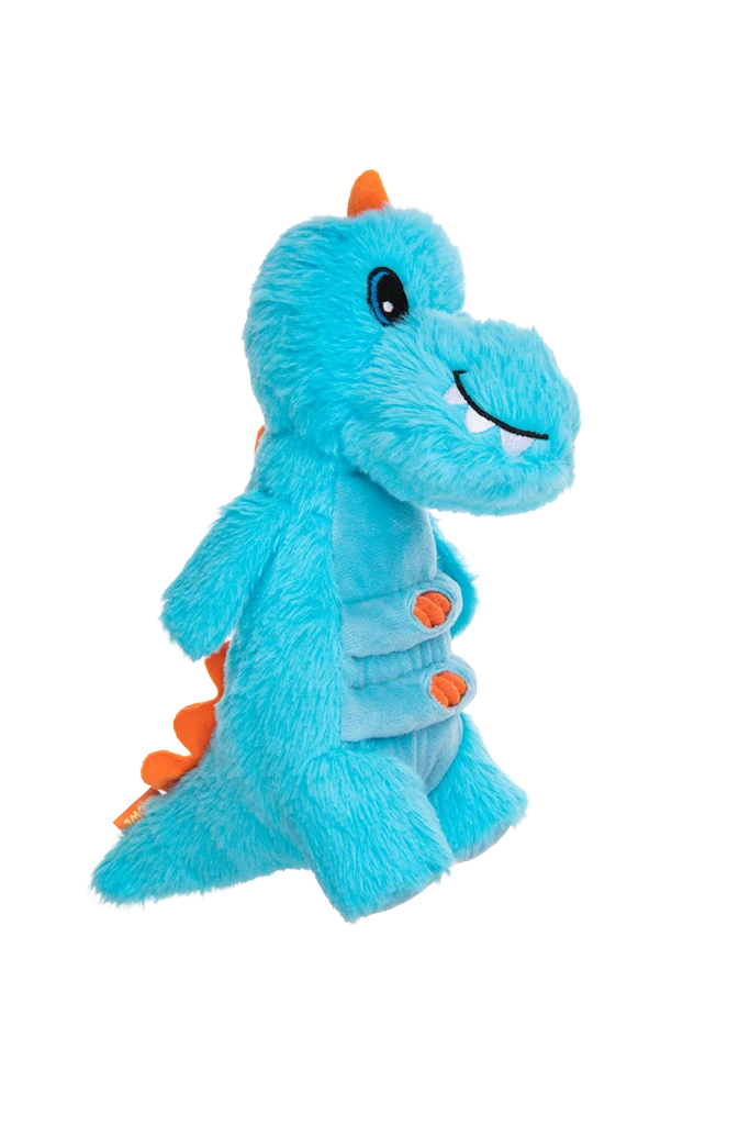Pluszowa zabawka dla psa z liną i dużą piszczałką – Growl Stomperz Terry, niebieski tyranozaur - obrazek 3