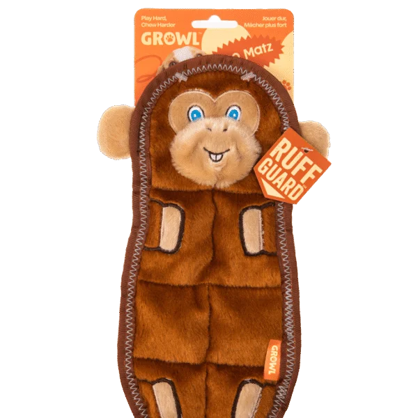 Płaska pluszowa przytulanka dla psa z 7 piszczałkami – Growl Zoo Matz Mildred the Monkey