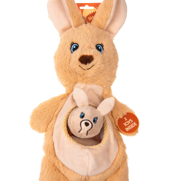 Pluszak dla psa z piszczałkami i 2 ukrytymi zabawkami – Growl Sidekicks Kanga Joey